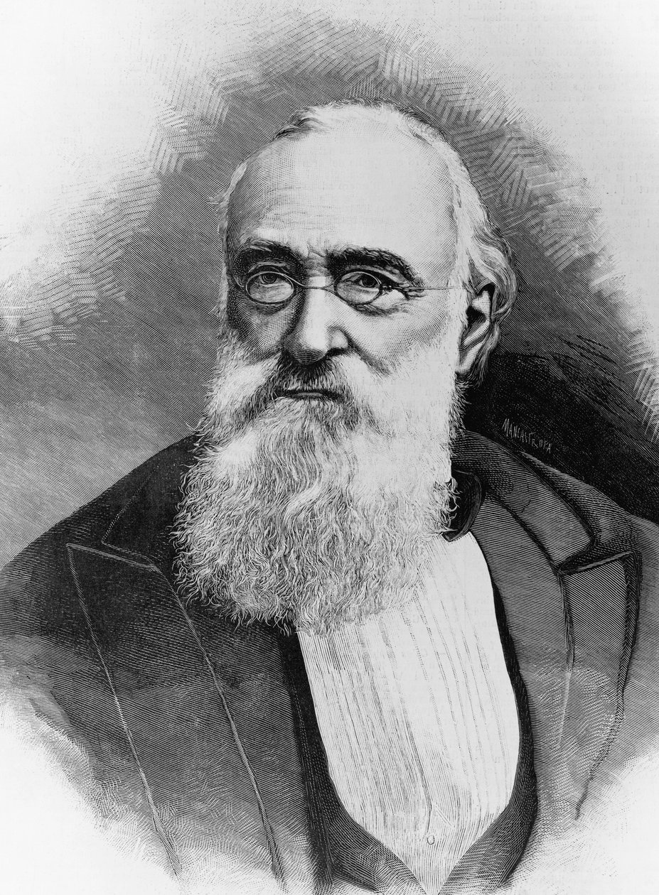 Portrett av Agostino Depretis (1813-1887), italiensk statsmann og statsminister i kongeriket Italia, gravering etter fotografi av Michele Schemboche (aktiv 1856-ca 1906) av Walter Charles Mills
