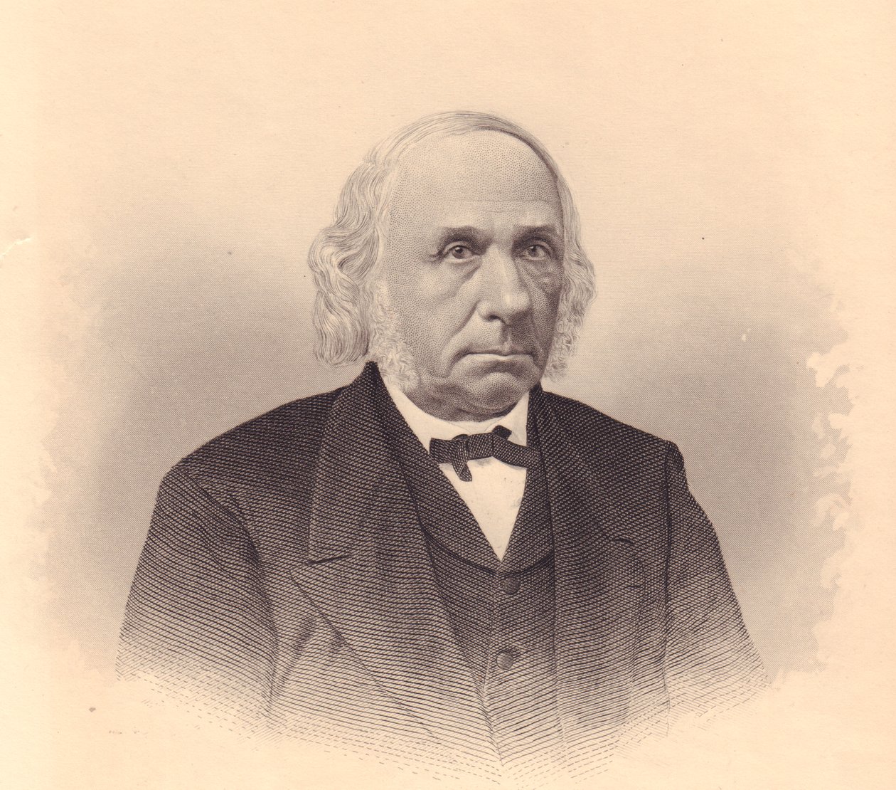 Portrett av den amerikanske industrimannen og metodistpastoren Thomas T Tasker (1799-1892), gravering av FE Jones fra ladies
