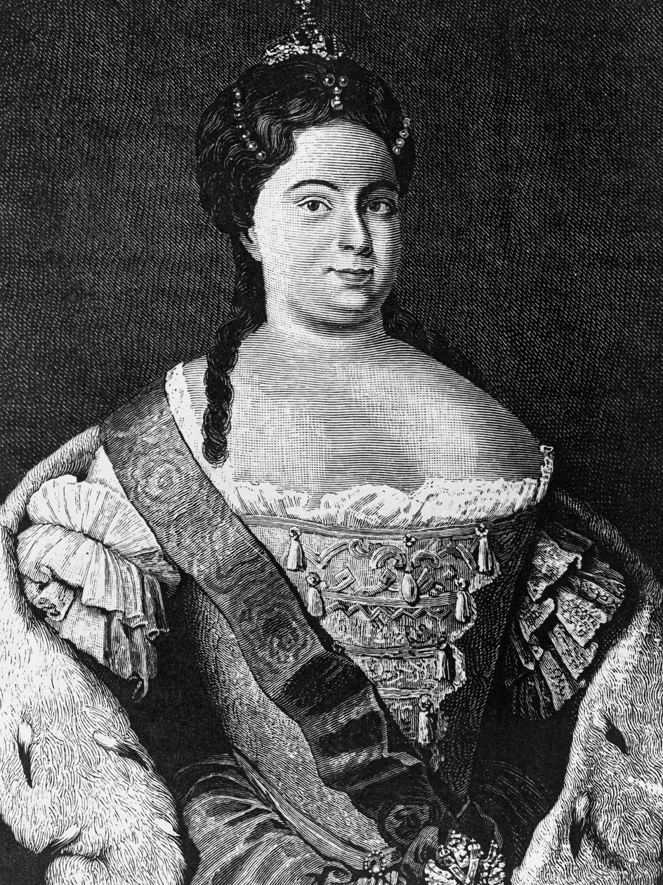 Portrett av Catherine I (1684-1727), andre kone til Peter Great og keiserinne av Russland fra 1725 til hennes død, gravering av Walter Charles Mills