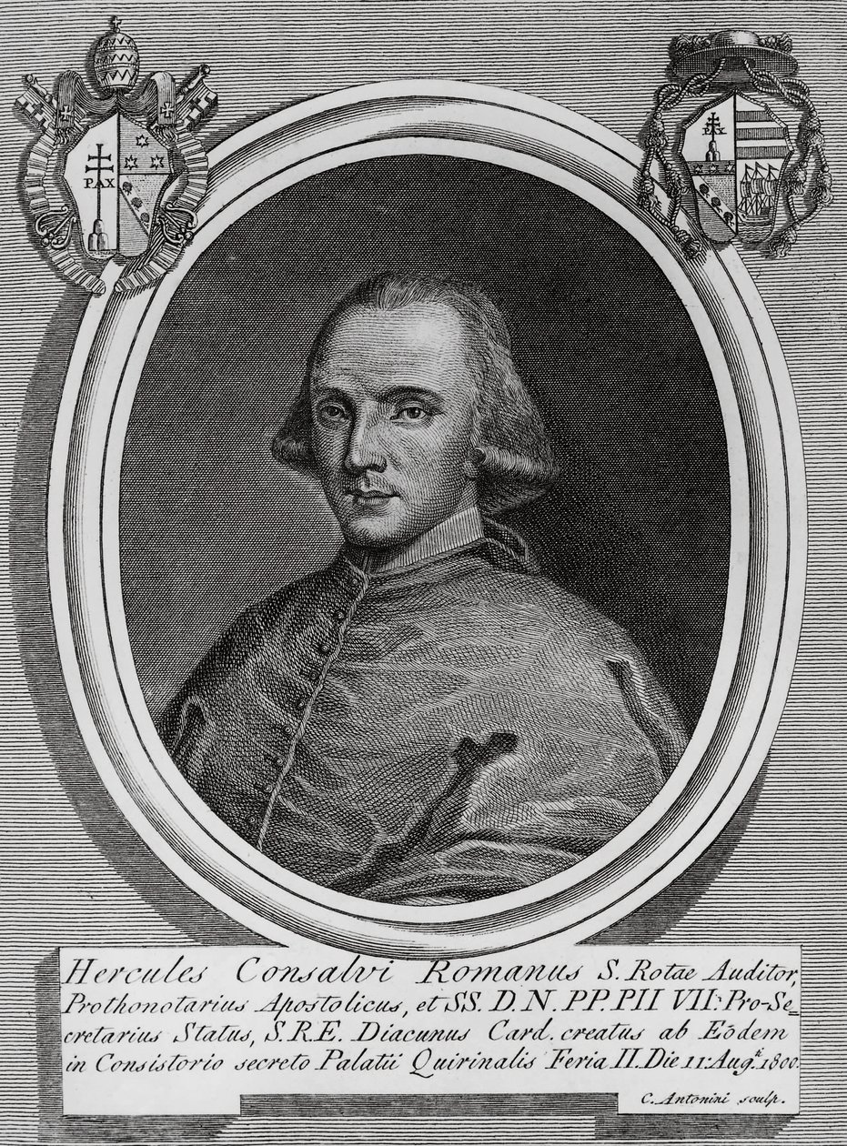 Portrett av Ercole Consalvi (1757-1824), italiensk kardinal og politiker, gravering av Carlo Antonini av Walter Charles Mills