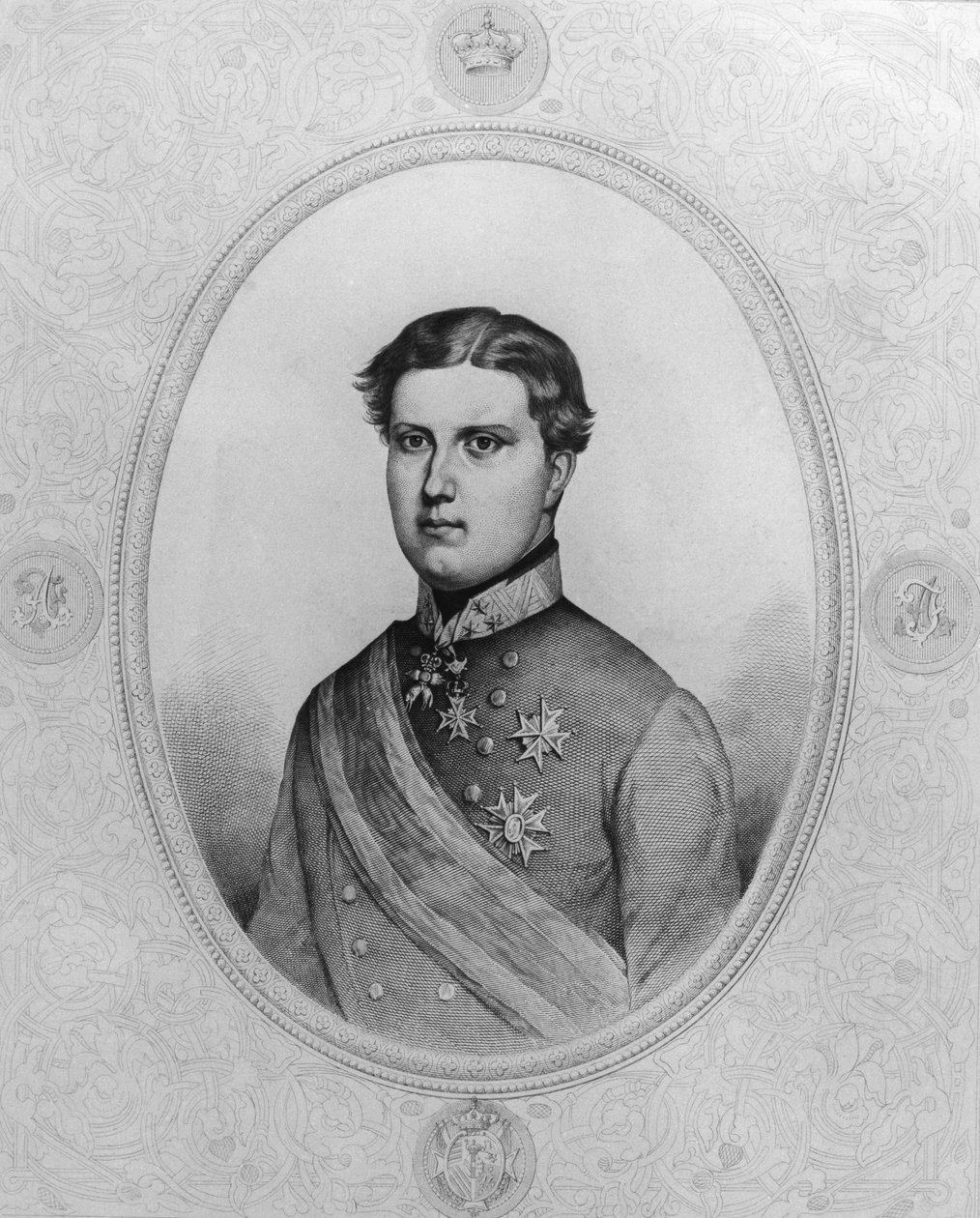 Portrett av Ferdinand IV av Habsburg-Lorraine (1835-1908), siste storhertug av Toscana fra 1859 til 1860, gravering av Walter Charles Mills
