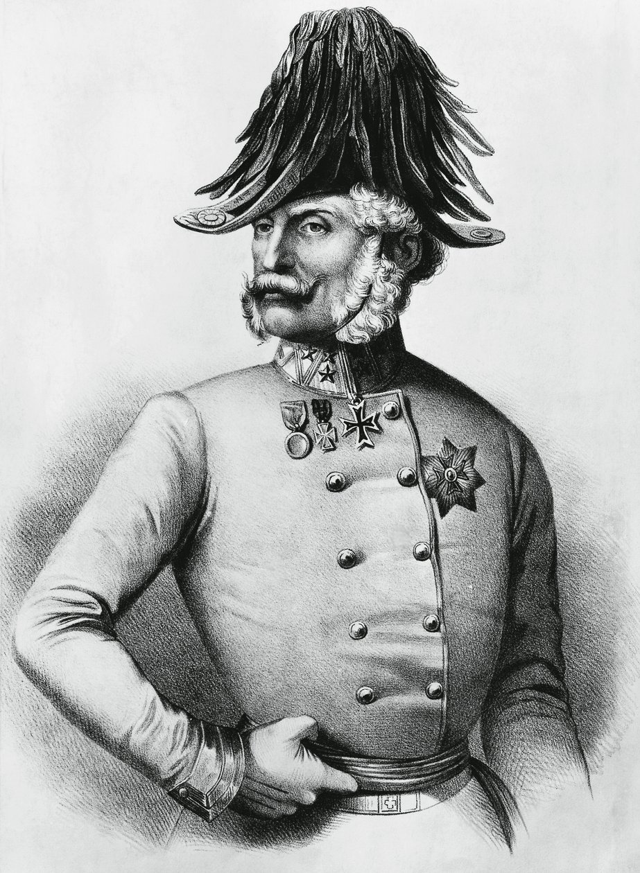 Portrett av Ferencz Gyulai (1798-1868), østerriksk-ungarsk general og politiker, gravering av Walter Charles Mills