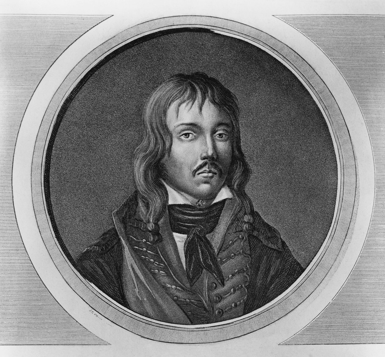 Portrett av Francois Severin Marceau-Desgraviers (1769-1796), fransk general for revolusjonskriger, gravering av Walter Charles Mills