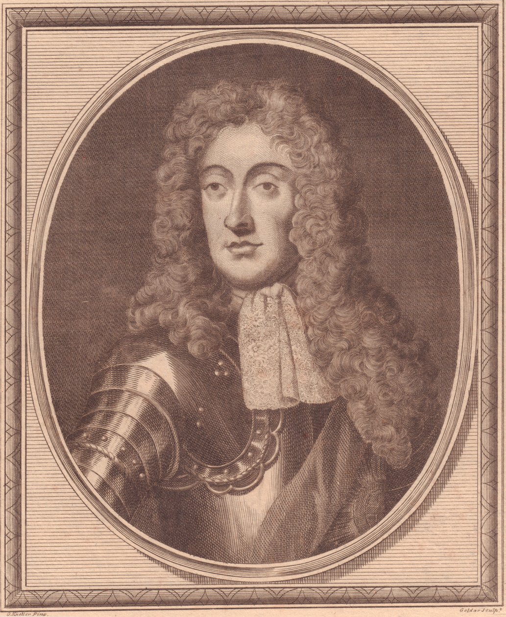Portrett av James II av England (1633-1701), kobberstikk av John Goldar (1729-1795) fra maleri av G Kneller av Walter Charles Mills