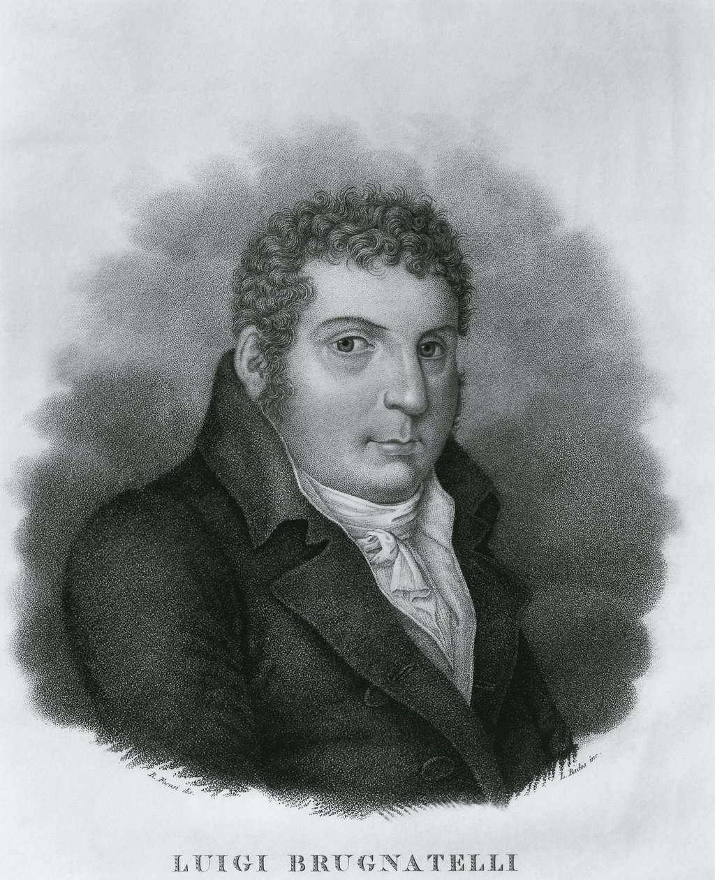 Portrett av Luigi Valentino Brugnatelli (1761-1818), italiensk kjemiker og oppfinner av galvanisering, etsning av Luigi Rados (1773-1840) etter tegning av Roberto Focosi (1806-1862) av Walter Charles Mills