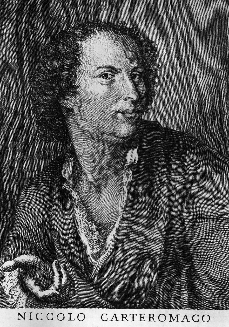 Portrett av Niccolo Forteguerri, også kjent som Niccolo Carteromaco (1674-1735), italiensk poet, gravering av Walter Charles Mills