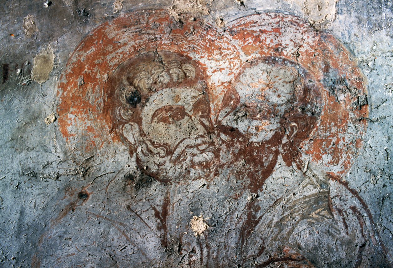 De hellige Peter og Paul, freskomaleri i kirken Agios Antonios, Avdou, Kreta, Hellas av Walter Charles Mills