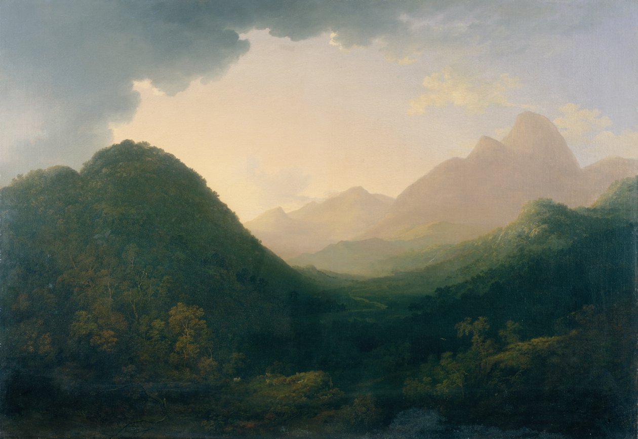 En utsikt i Lake District, muligens fra Duddon Valley (olje) av John (attr.to) Glover