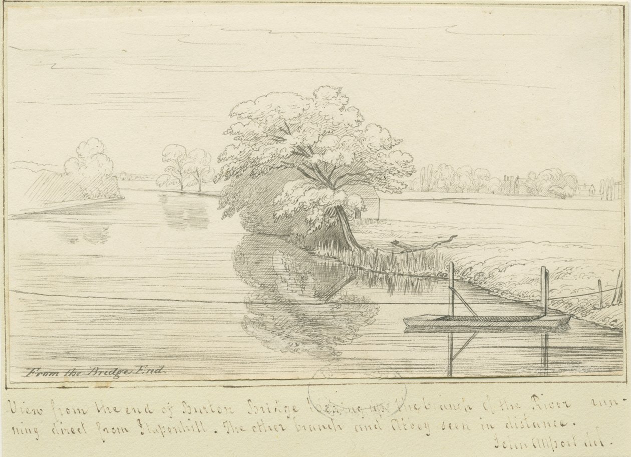 Burton-upon-Trent - Trent-elven: penn- og blekktegning, nd [1799-1854] (tegning) av John Allport