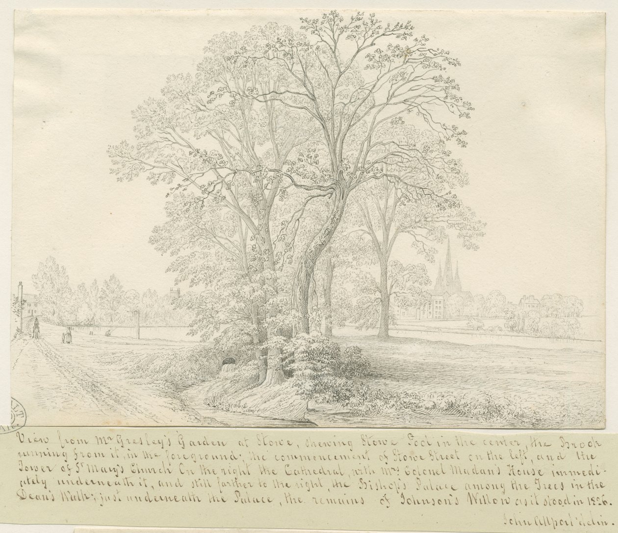 Lichfield - Utsikt over Stowe Pool: penntegning, nd [1826] (tegning) av John Allport