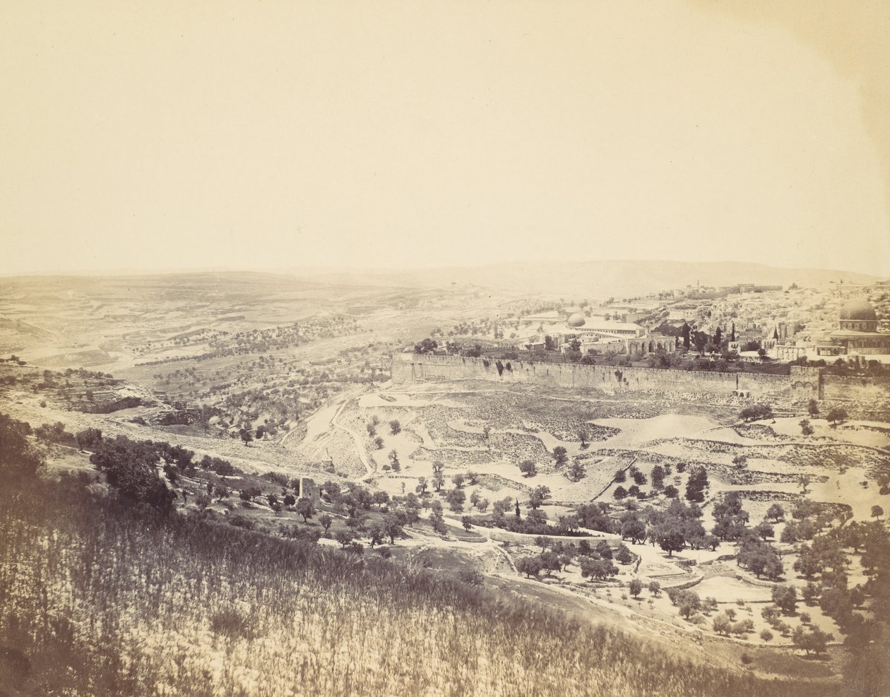 Getsemane hage og utsikt over Jerusalem, 1860-tallet. av John Anthony