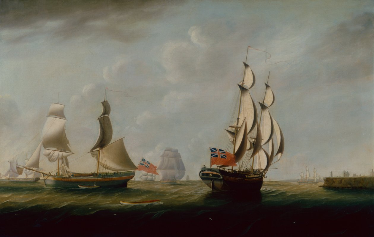 To engelske Collier-brigger utenfor Whitby med annen frakt (olje på lerret) av John Askew