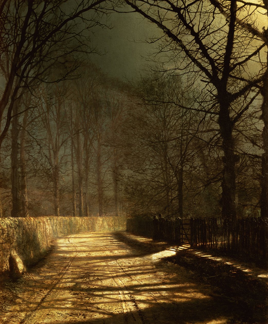En månebelyst bane. To elskere ved en port av John Atkinson Grimshaw