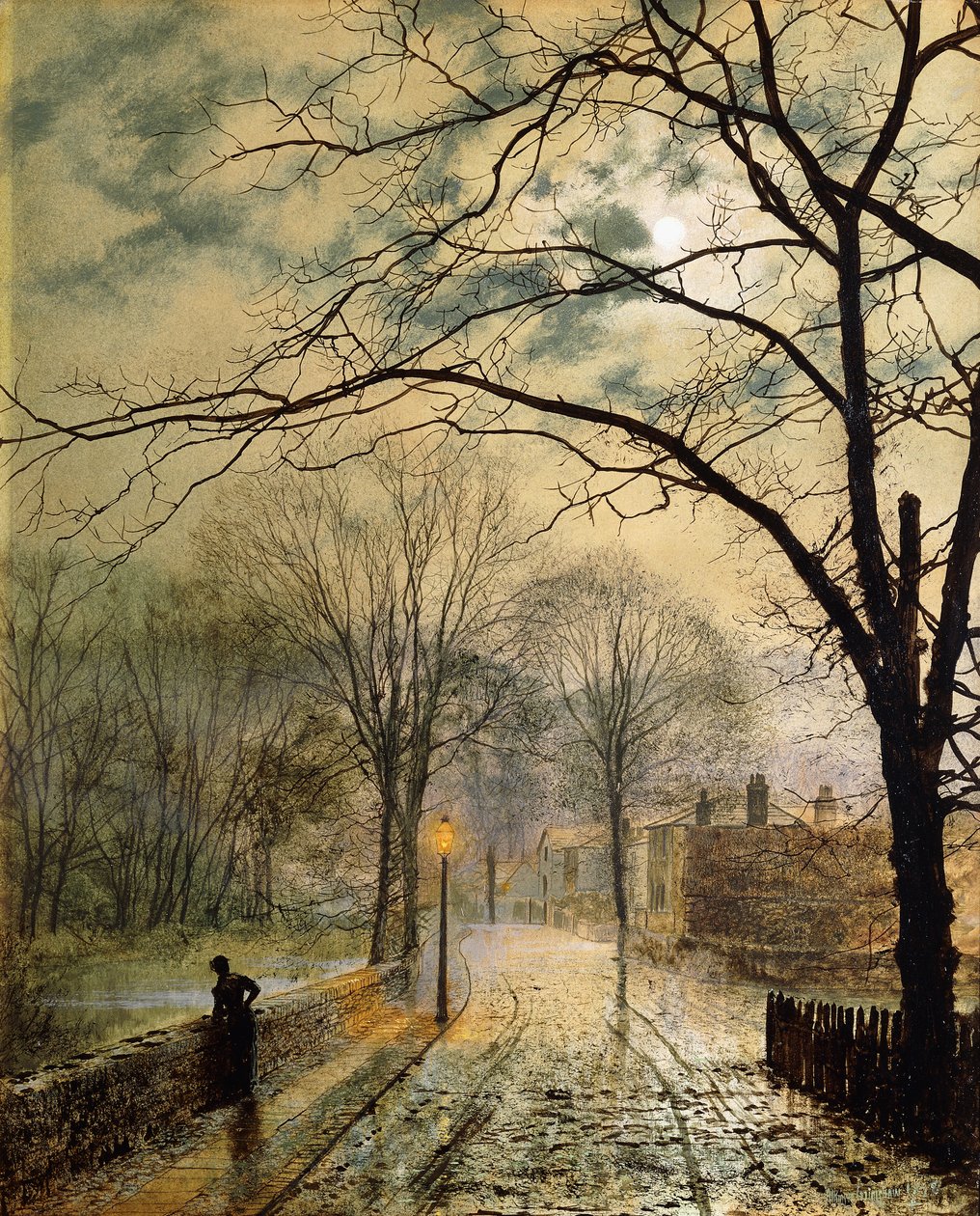 En månebelyst spasertur, Bonchurch, Isle of Wight, 1878 av John Atkinson Grimshaw