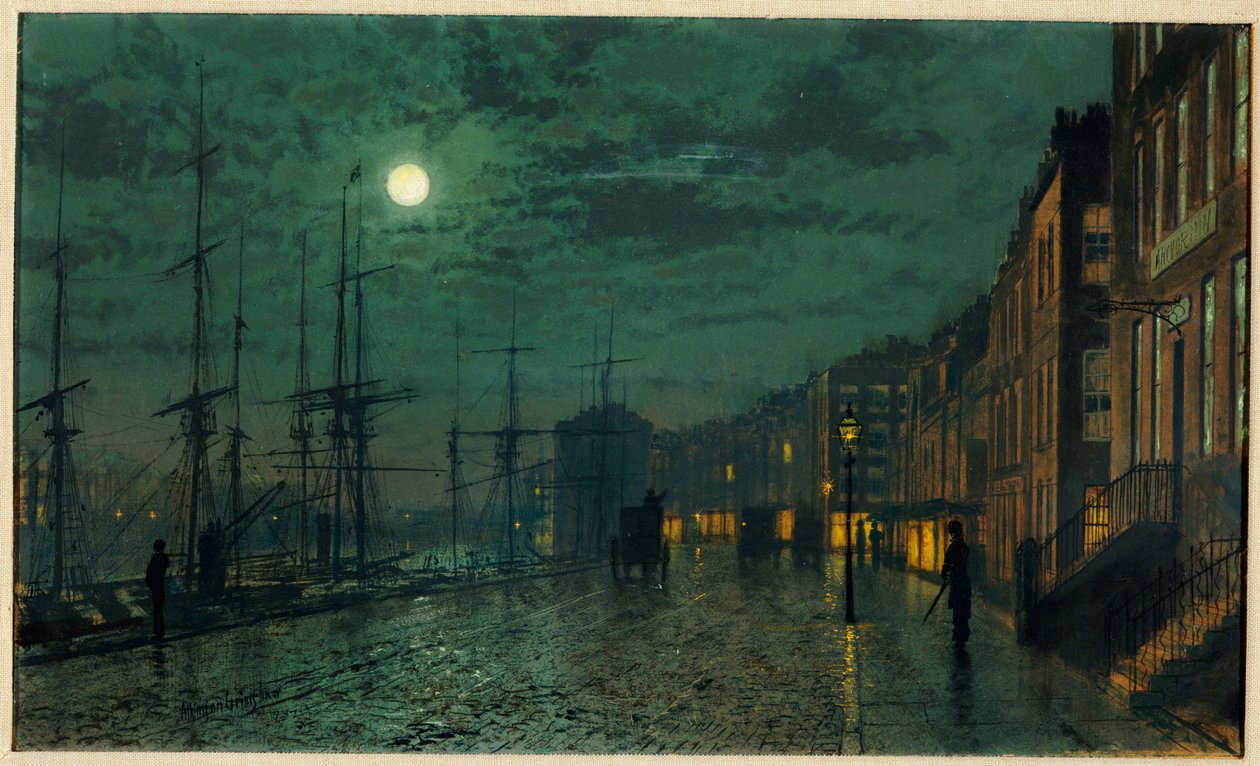 City Docks av Moonlight av John Atkinson Grimshaw