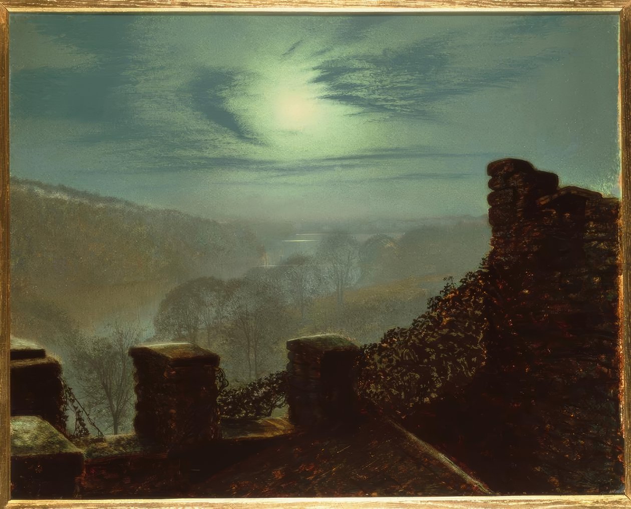 J.A.Grimshaw, Fullmåne bak cirrusskyen fra Roundhay P. av John Atkinson Grimshaw