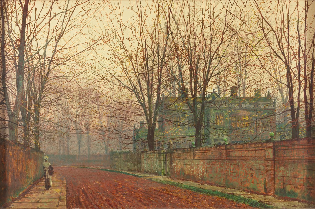 november morgen, Knostrop Hall, Leeds av John Atkinson Grimshaw