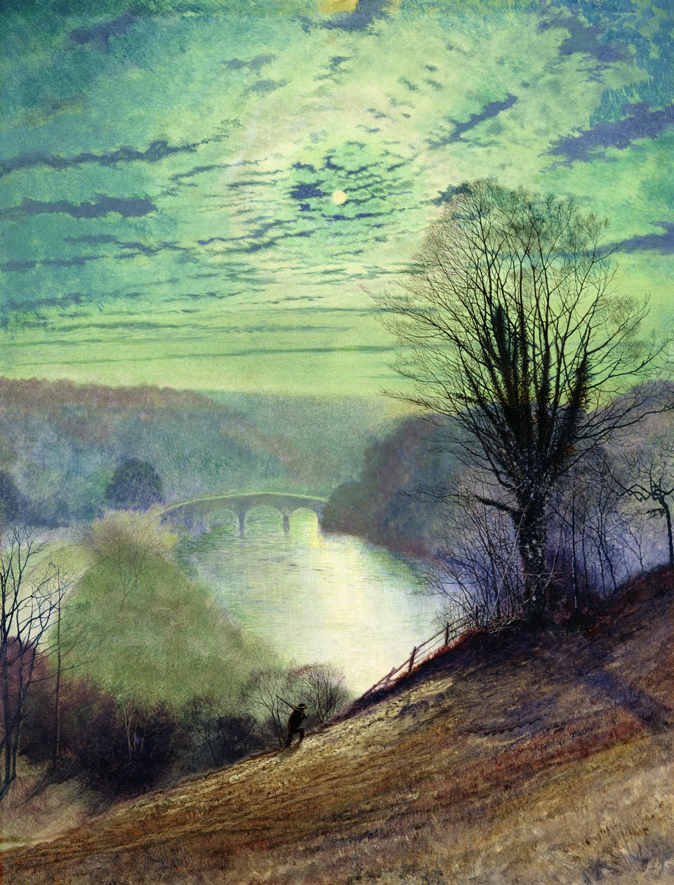 On the Tees, nær Barnard Castle, ca. 1868 (akvarell og gouache på papir) av John Atkinson Grimshaw