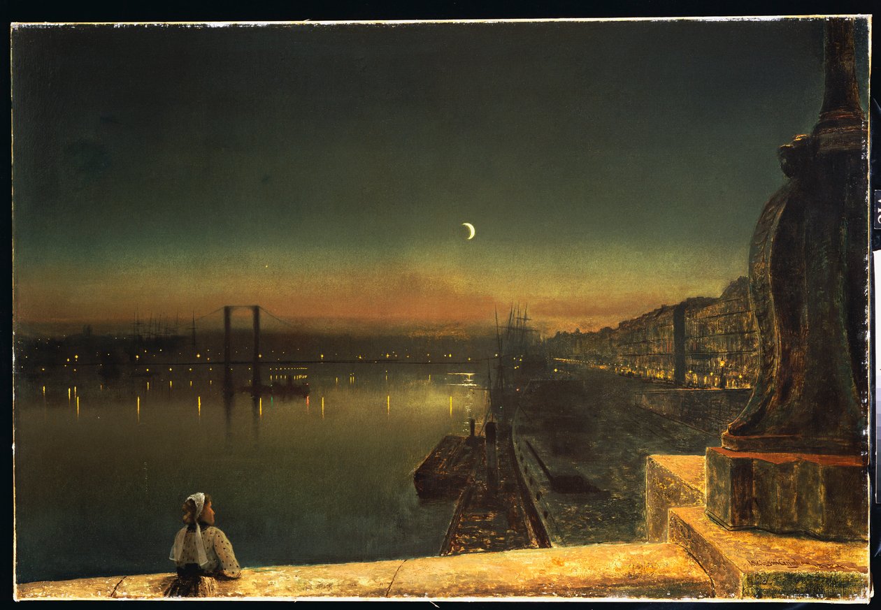 Rouen om natten fra Pont de Pierre, 1878 av John Atkinson Grimshaw