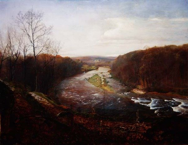 The Wharfe over Bolton Woods med Barden Tower in the Distance (olje på lerret) av John Atkinson Grimshaw