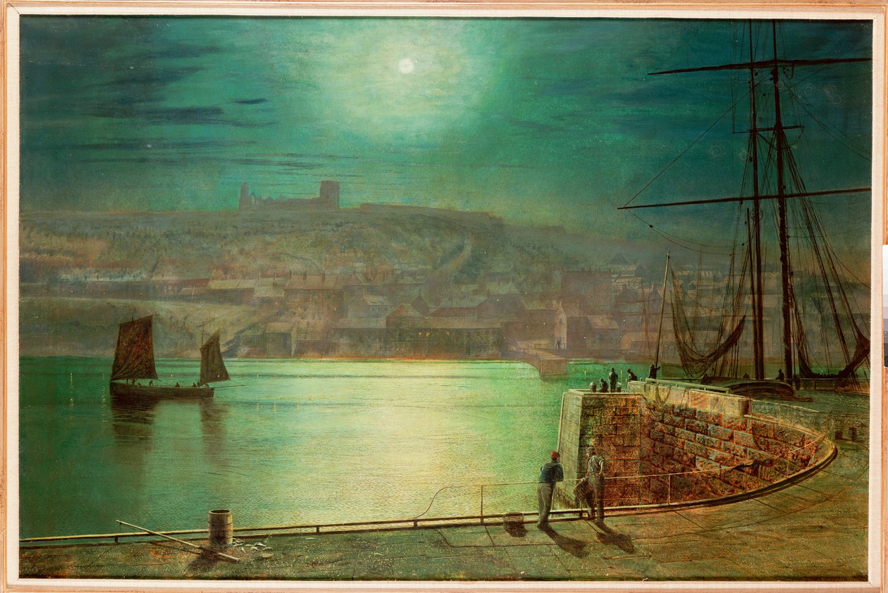 Whitby Harbour av Moonlight, 1870 av John Atkinson Grimshaw