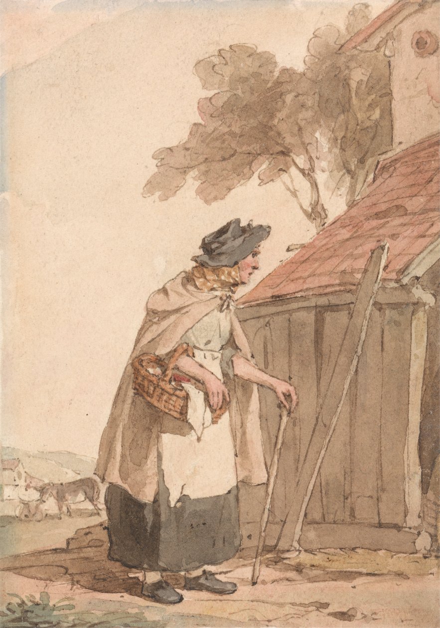 En gammel kvinne som bærer en kurv av John Augustus Atkinson