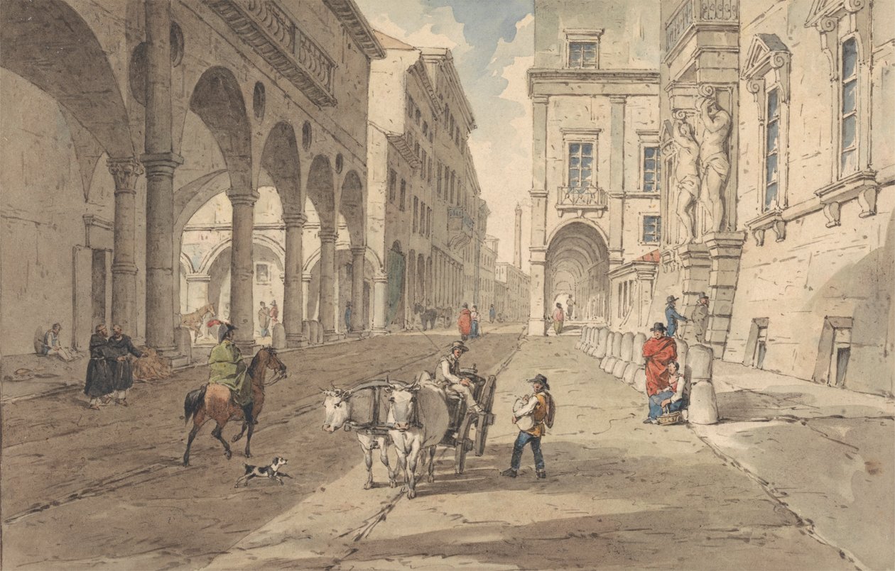 Bologna, utsikt i Strada Maggiore av John Augustus Atkinson