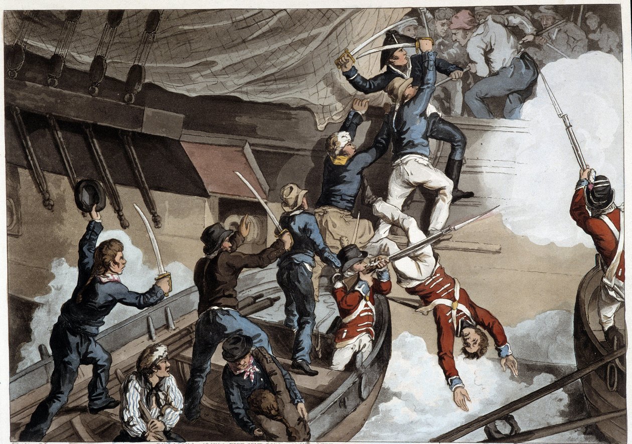Kollisjon, tidlig på 1800-tallet i "" Historical, Military and Naval Anecdotes..." av Edward Orne av John Augustus Atkinson