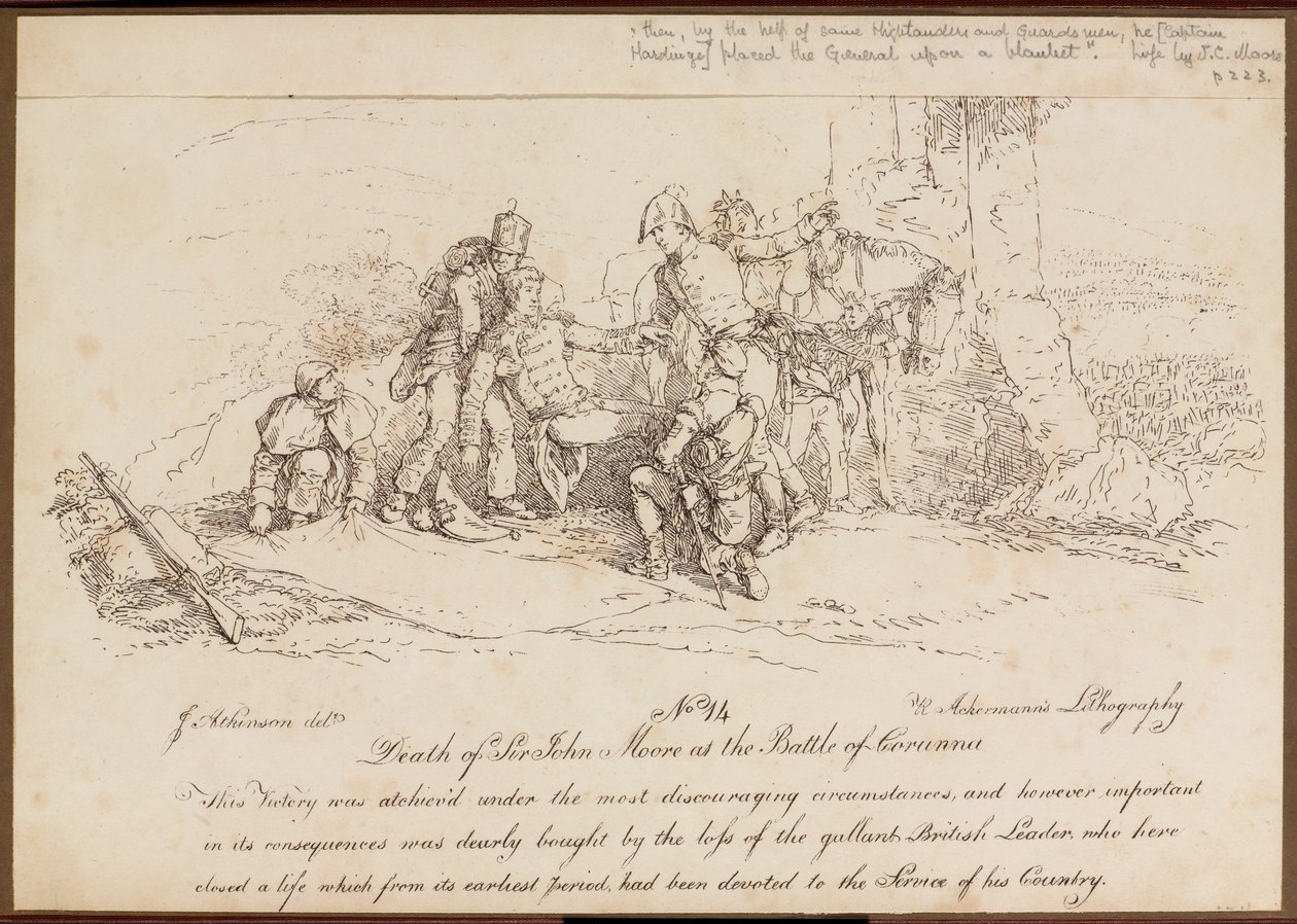 "Sir John Moores død i slaget ved Corunna?", 16. januar 1809 av John Augustus Atkinson