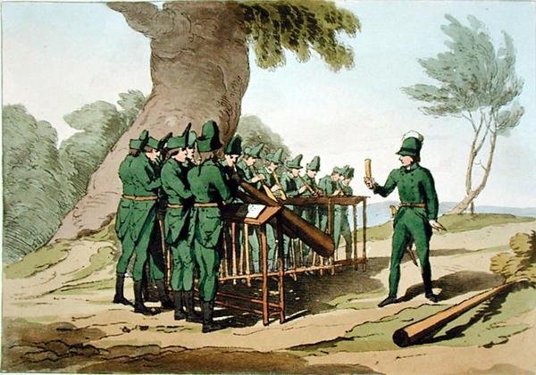 Hornmusikk, etset av kunstneren, utgitt 1803 (farge litho) av John Augustus Atkinson