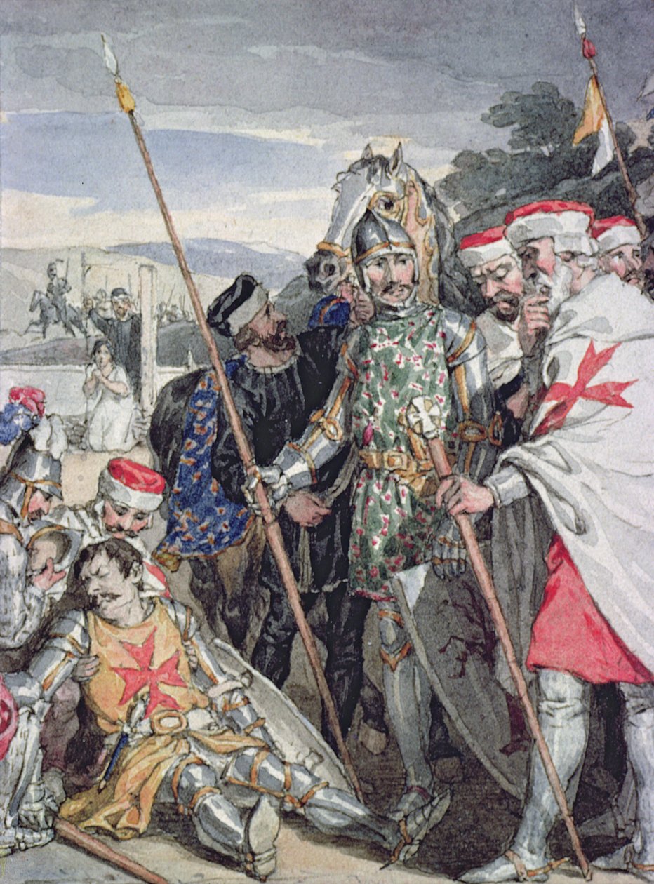 Ivanhoe av Sir Walter Scott: Sir Brian de Bois-Guilberts død av John Augustus Atkinson