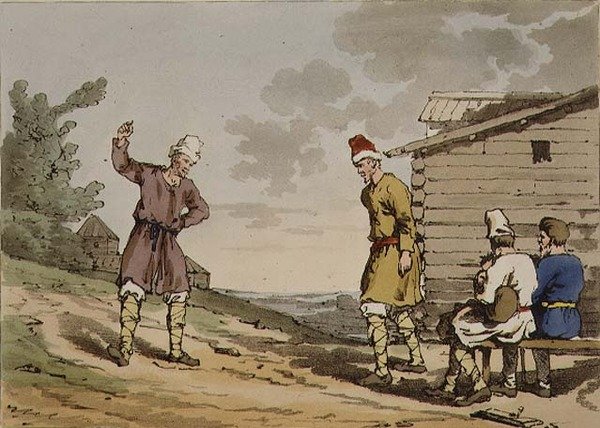 Polsk dans, plate 96 fra bind III av "The Manners, Customs and Amusements of the Russians", etset av kunstneren, pub. 1804 (akvatint) av John Augustus Atkinson