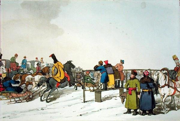 Race Course, etset av kunstneren, utgitt 1804 (farge litho) av John Augustus Atkinson
