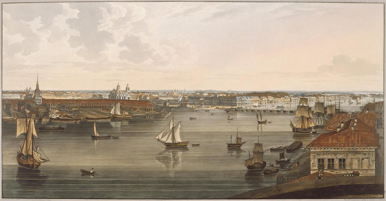 Utsikt til admiralitetet, den gamle St. Isaacs-katedralen, den engelske vollen og vitenskapsakademiet fra Vas av John Augustus Atkinson