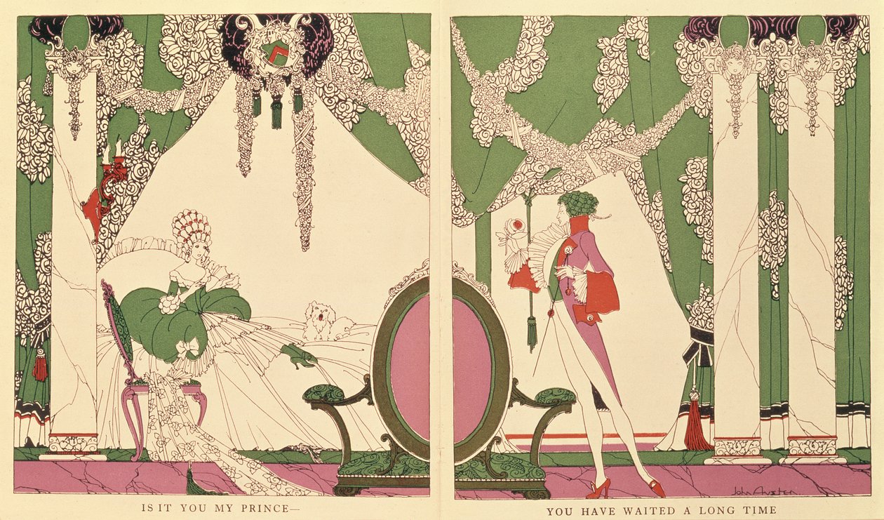 The Sleeping Beauty, illustrasjon fra 'Tales of Times Passed' av Charles Perrault (1628-1703) 1922 (farge litho) av John Austen