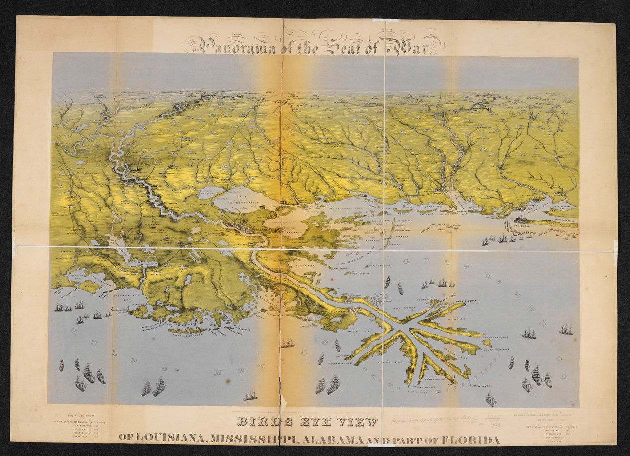 Fugleperspektiv av Louisiana, Mississippi, Alabama og en del av Florida av John Bachmann