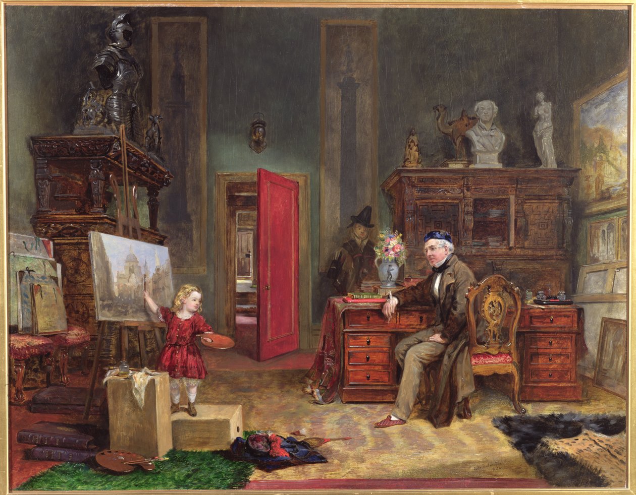 David Roberts (1796-1864) og hans barnebarn i hans studio, ca. 1866 av John Ballantyne