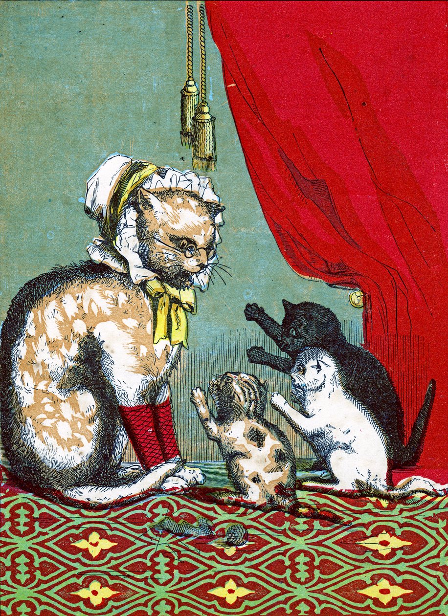 De tre små kattungene hadde mistet vottene sine, Illustrasjon fra "Three Little Kittens" 1859 av John Ballantyne