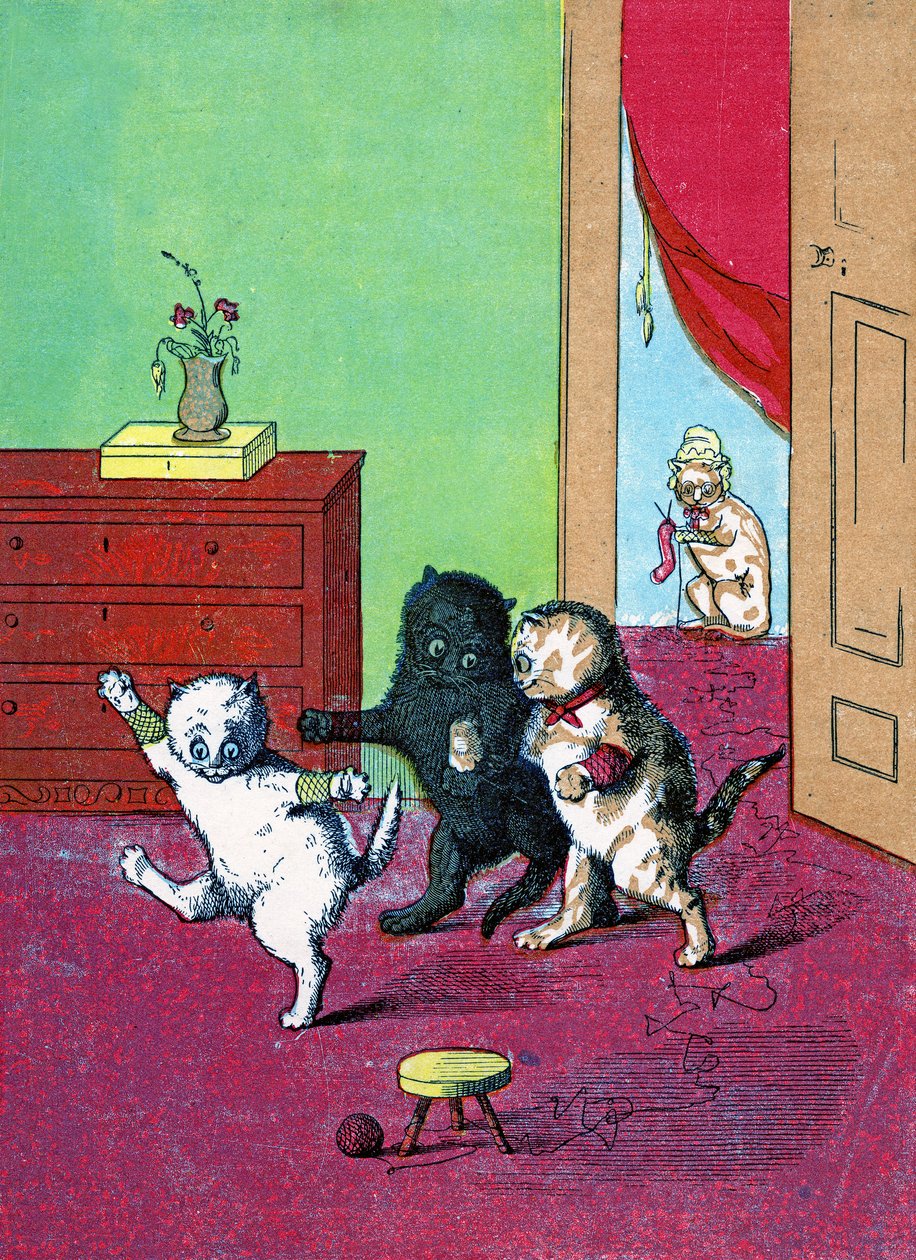 Tre små kattunger med votter, illustrasjon fra "Three Little Kittens" 1859 av John Ballantyne