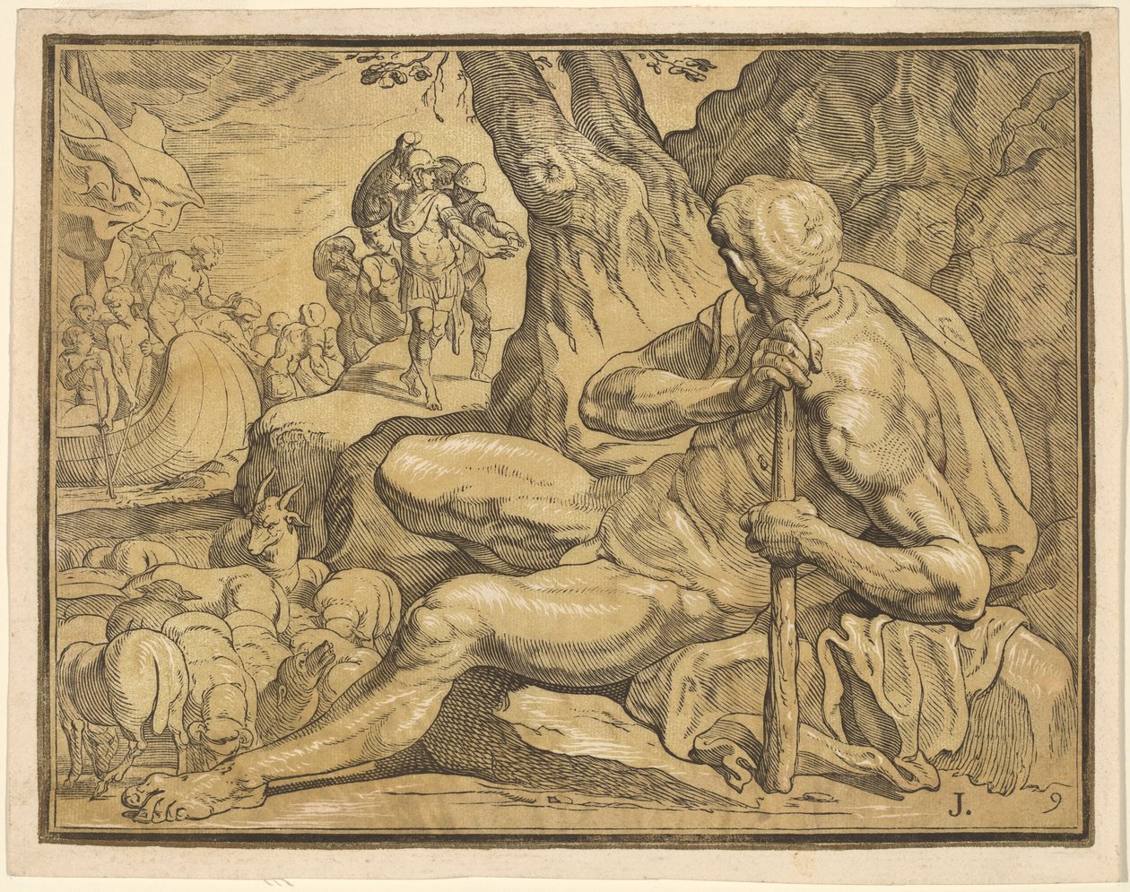 Ulysses og Polyphemus av John Baptist Jackson, after Francesco Primaticcio