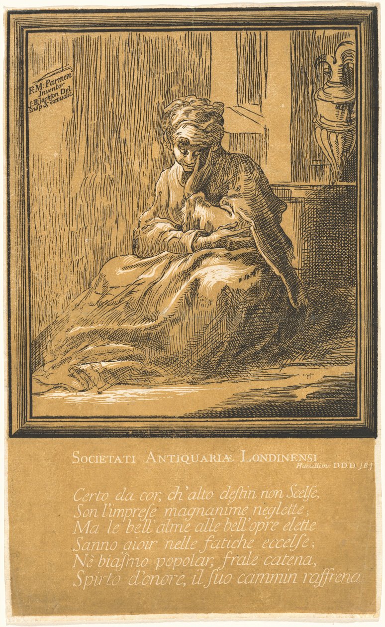 Kvinne som mediterer av John Baptist Jackson, after Parmigianino