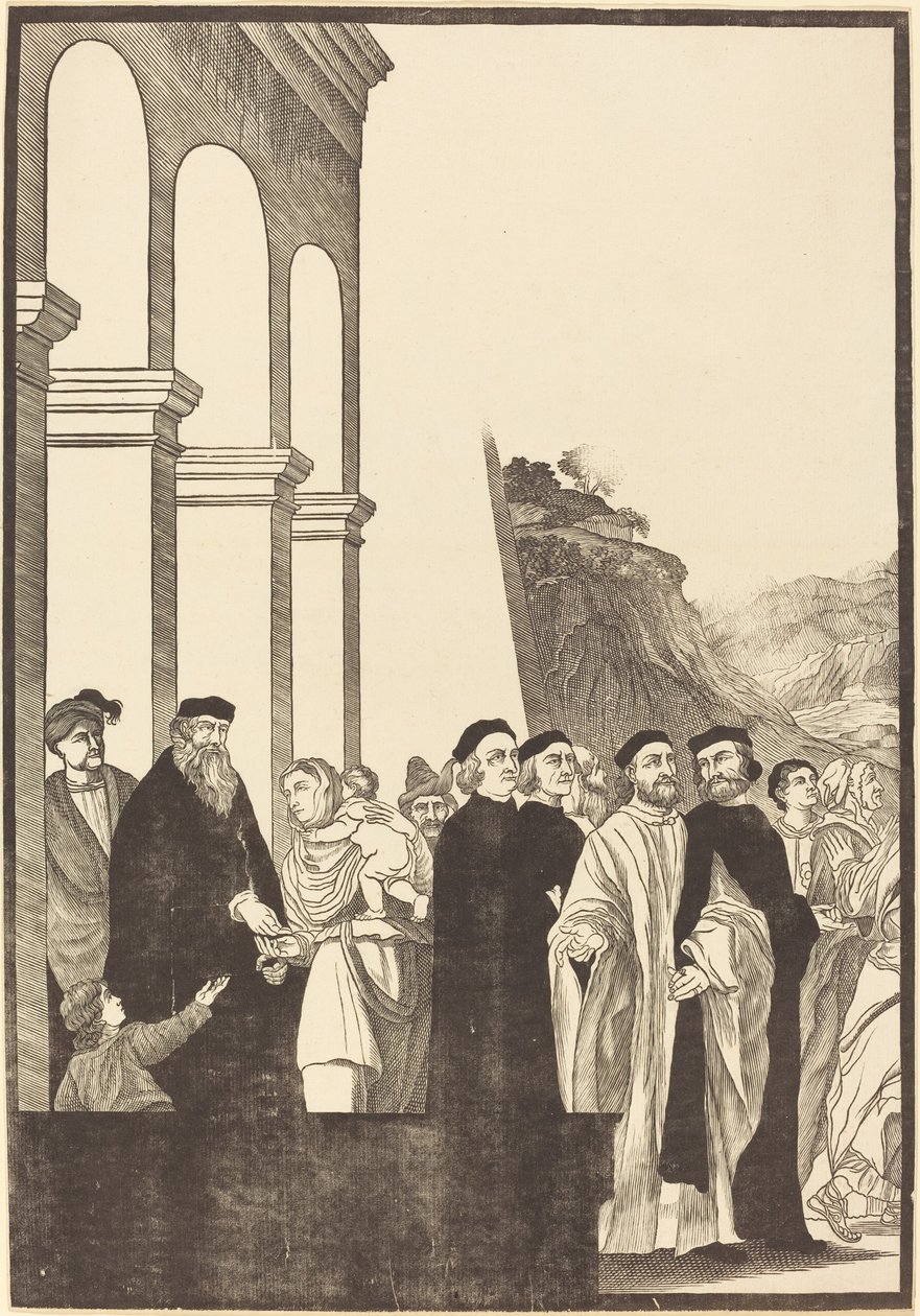 Presentasjon av jomfruen i tempelet [venstre plate] av John Baptist Jackson after Titian