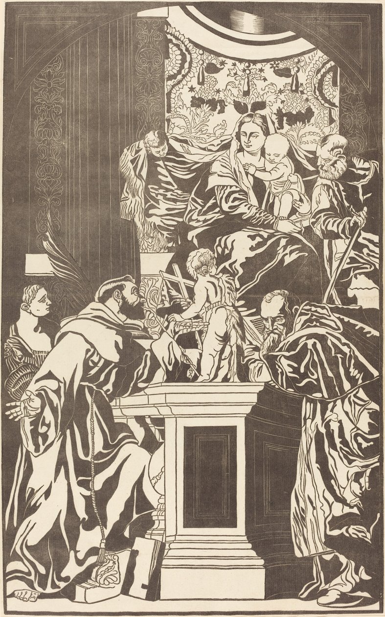 Hellige familie og fire hellige av John Baptist Jackson after Veronese