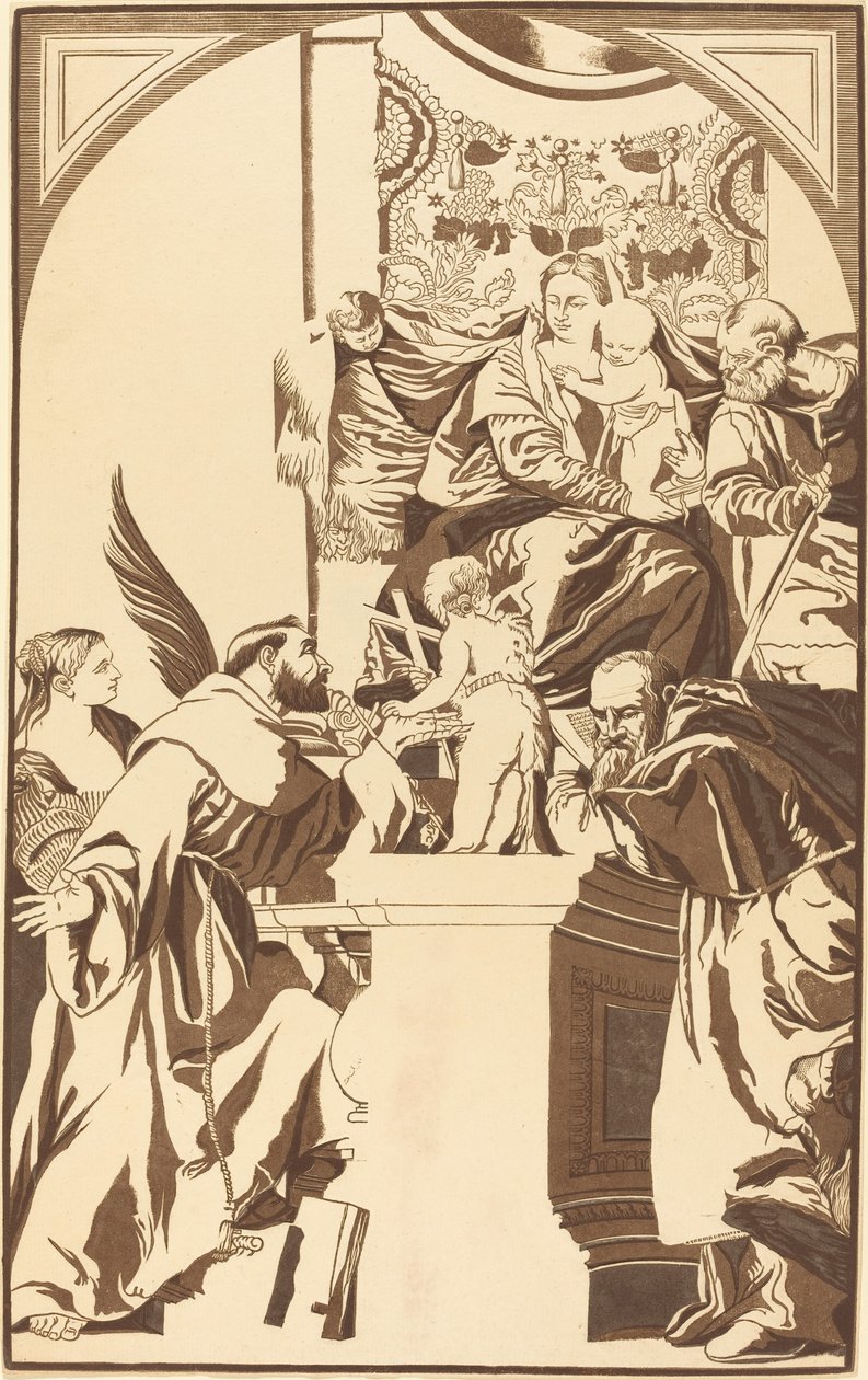 Hellige familie og fire hellige av John Baptist Jackson after Veronese