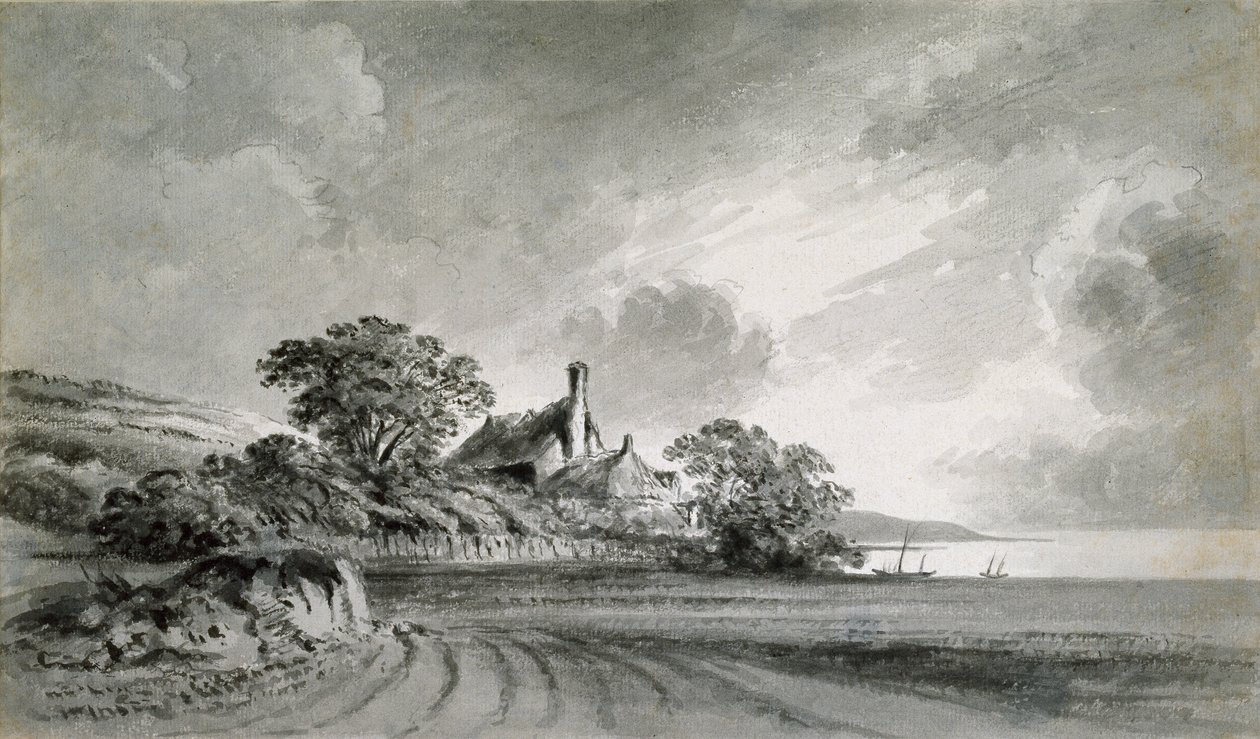 En hytte nær bredden av en innsjø, 1700-tallet av John Baptist Malchair