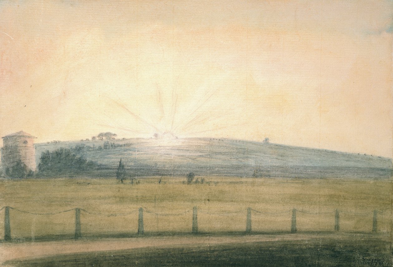 Solnedgang sett fra observatoriet i Oxford, 20. desember 1784 av John Baptist Malchair