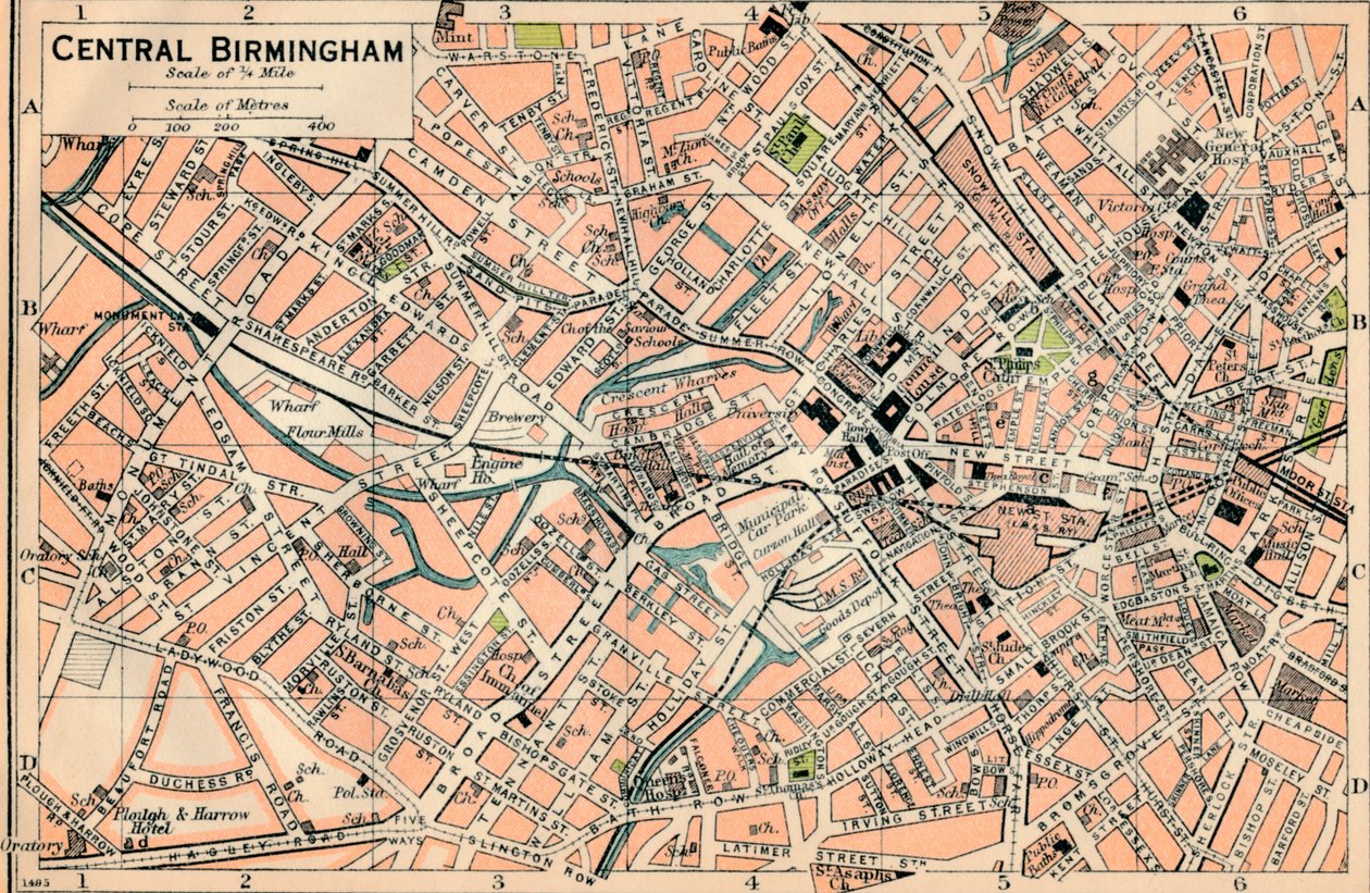 Central Birmingham, c20th Century av John Bartholomew