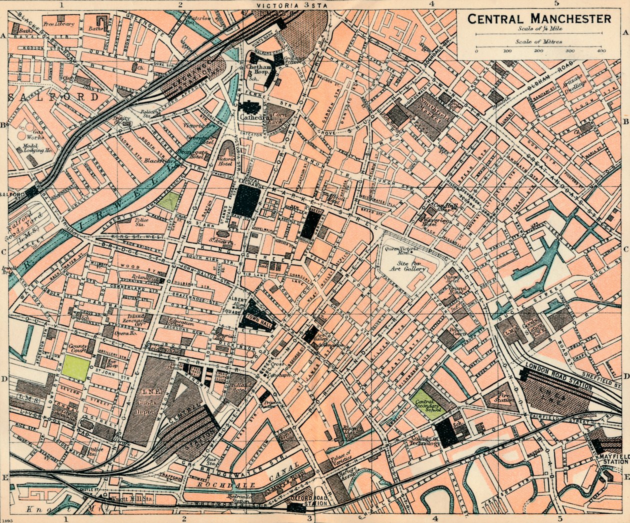 Manchester sentrum, 1900-tallet av John Bartholomew