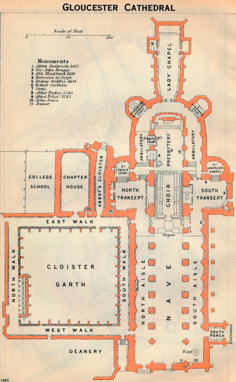 Gloucester Cathedral, 1900-tallet av John Bartholomew