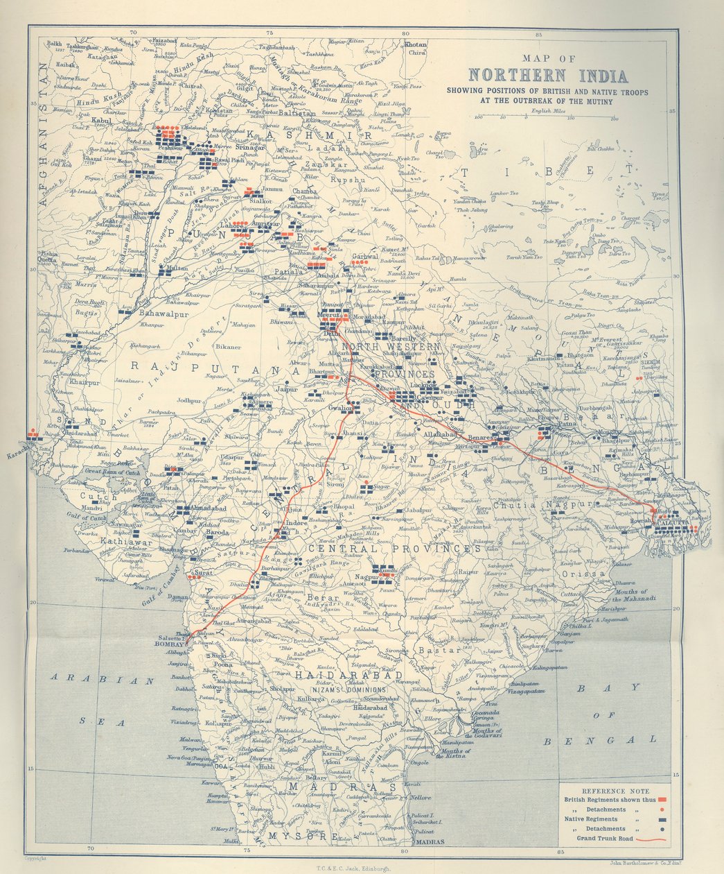 Kart over Nord-India, 1901. av John Bartholomew